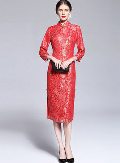 Ethnic Improved Cheongsam Lace Bodycon Dress