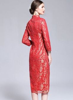 Ethnic Improved Cheongsam Lace Bodycon Dress