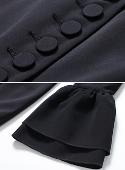 Black Sexy Bell Sleeve Gathered Waist Skater Dress