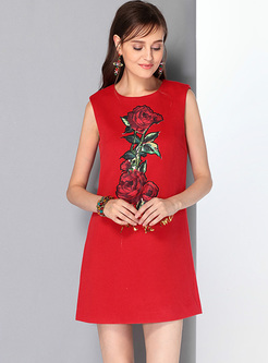 Red Street Embroidery Sequined Two-piece Outfits