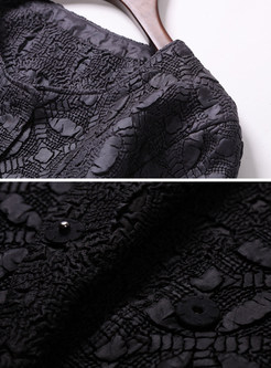 Black Brief Print Half Sleeve O-neck Coat 