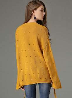 Hollow Out Flare Sleeve Loose Knitted Sweater