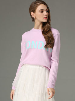Street Letter Embroidery Long Sleeve Sweater
