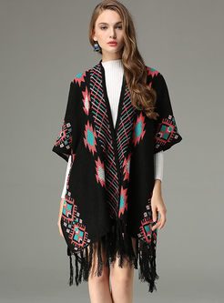 Ethnic Jacquard Tassel Knitted Kimono