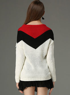 Sweet Tassel Hollow Out Hit Color Sweater