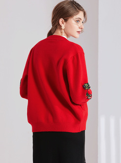 Red Butterfly Embroidery Knitted Coat