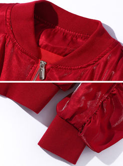 Red Loose Batwing Sleeve Stand Collar Jacket