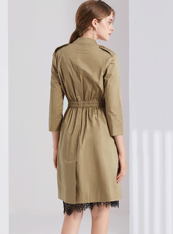 Brief Elastic Waist Double-breasted Trench Coat