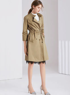 Brief Elastic Waist Double-breasted Trench Coat