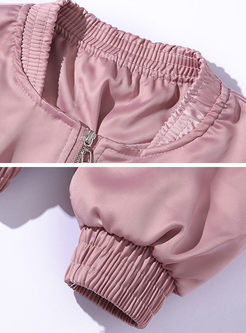 Pink Letter Design Embroidery Short Coat