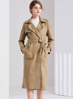 Chic Notched Neck Suede Fabric Trench Coat