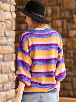 Loose Colorful Striped Hit Color Sweater