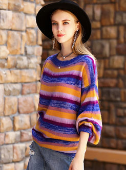 Loose Colorful Striped Hit Color Sweater