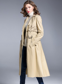 Street Embroidery Hollow Slim Trench Coat
