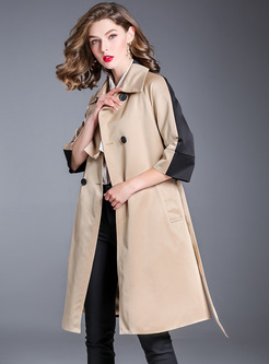 Chic Color-blocked Notched Neck Trench Coat
