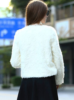 Elegant White O-neck Single-breasted Coat 