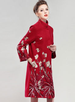 Red Fashion Embroidery Stand Collar Coat 