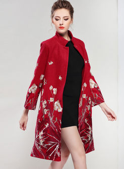Red Fashion Embroidery Stand Collar Coat 