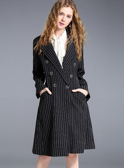 Brief Vertical Striped Double-breasted Turn Down Collar Coat