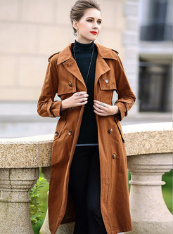 Brown Fashion Double-breasted Tie Waist Trench Coat