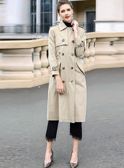 Apricot Fashion Double-breasted Tie Waist Trench Coat