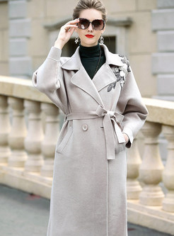 Apricot Street Gathered Waist Turn Down Collar Trench Coat