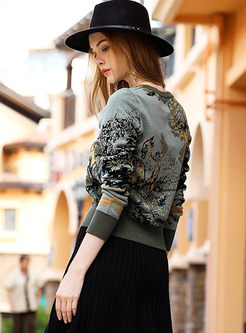 Ethnic Design Print Knitted Sweater