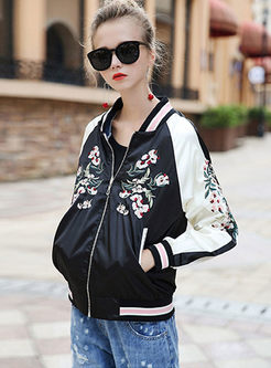 Street Stand Collar Embroidery Long Sleeve Jacket