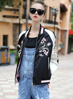 Street Stand Collar Embroidery Long Sleeve Jacket