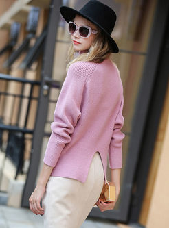 Pink Bowknot Lacing Turtle Neck Knitted Sweater