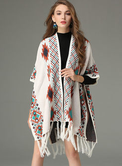 Ethnic Jacquard Tassel Knitted Kimono
