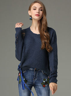 Hollow Out Long Sleeve Knitted Sweater