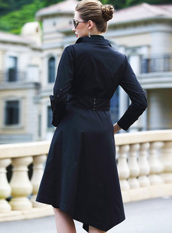 Black Chic Asymmetric Belted Long Trench Coat