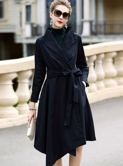 Black Chic Asymmetric Belted Long Trench Coat