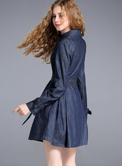 Brief Denim Belted A-line Trench Coat