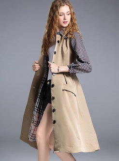 Stylish Patchwork Belted Single-breasted Trench Coat