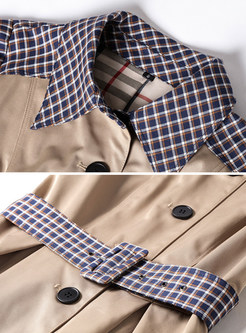 Stylish Patchwork Belted Single-breasted Trench Coat