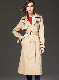 Chic Turn Down Collar Embroidery Trench Coat