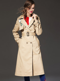 Chic Turn Down Collar Embroidery Trench Coat