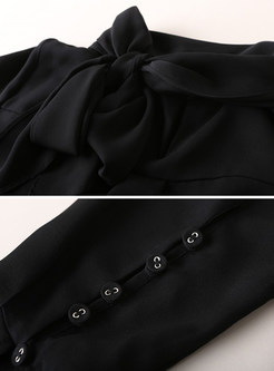 Black Work Bow-front Bell Sleeve Blouse
