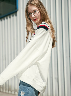 White Sexy V-neck Loose Pullover Hoodie