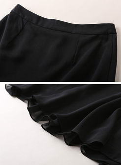 Black Asymmetric See Through Splicing Skirt