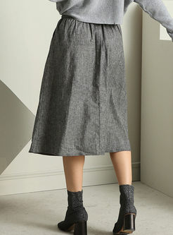 Grey High Waist Splicing Belt A-line Skirt