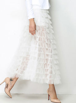 White Sexy See Through A-line Tiered Skirt