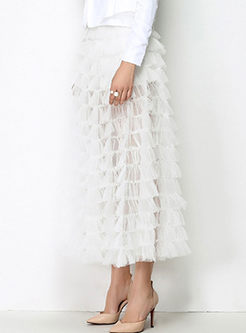 White Sexy See Through A-line Tiered Skirt