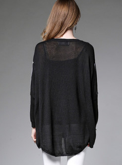 Black Casual Hole Contrast Color Sweater