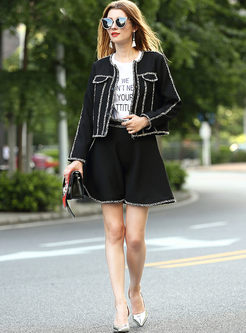 Black Fashionable Long Sleeve Two-piece Outfits