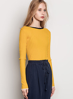 Yellow Brief O-neck Slim Sweater