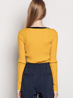 Yellow Brief O-neck Slim Sweater