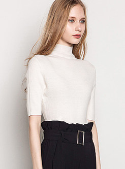 White Slim High Neck Half Sleeve Sweater